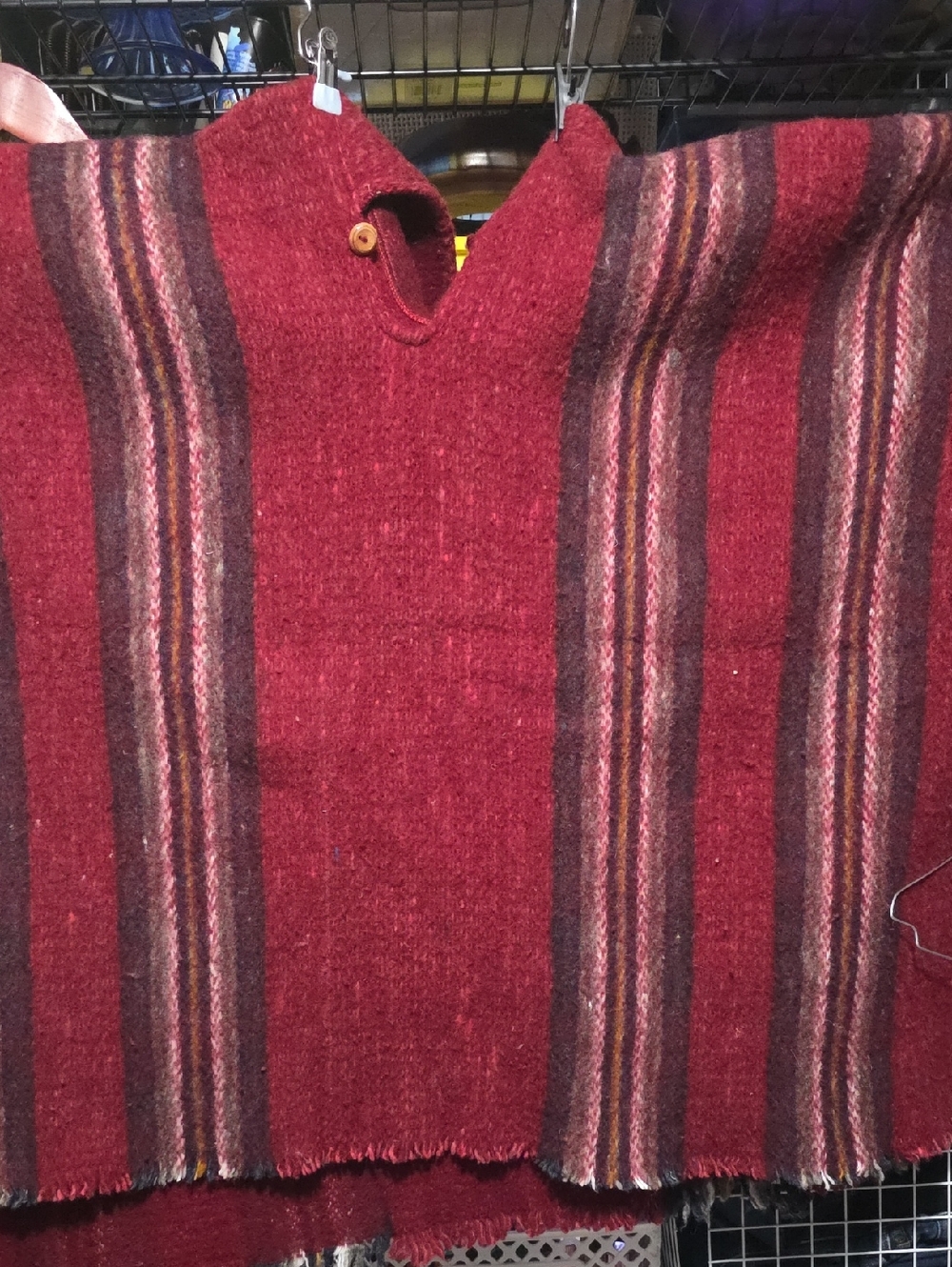 Men's Red Striped Real  Wool Blend Sweater Poncho